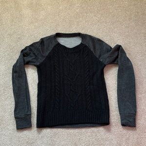 Black and Gray Cable Knit Wool Blend Sweater